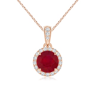 6mm AA Claw-Set Round Ruby Pendant with Diamond Halo in Rose Gold