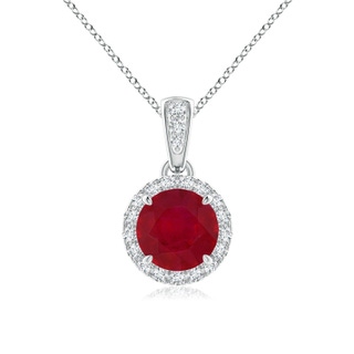 6mm AA Claw-Set Round Ruby Pendant with Diamond Halo in White Gold