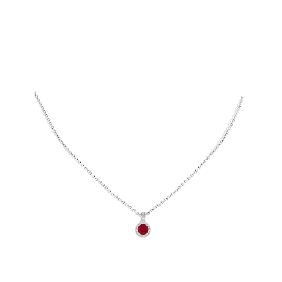 6mm AA Claw-Set Round Ruby Pendant with Diamond Halo in White Gold pen