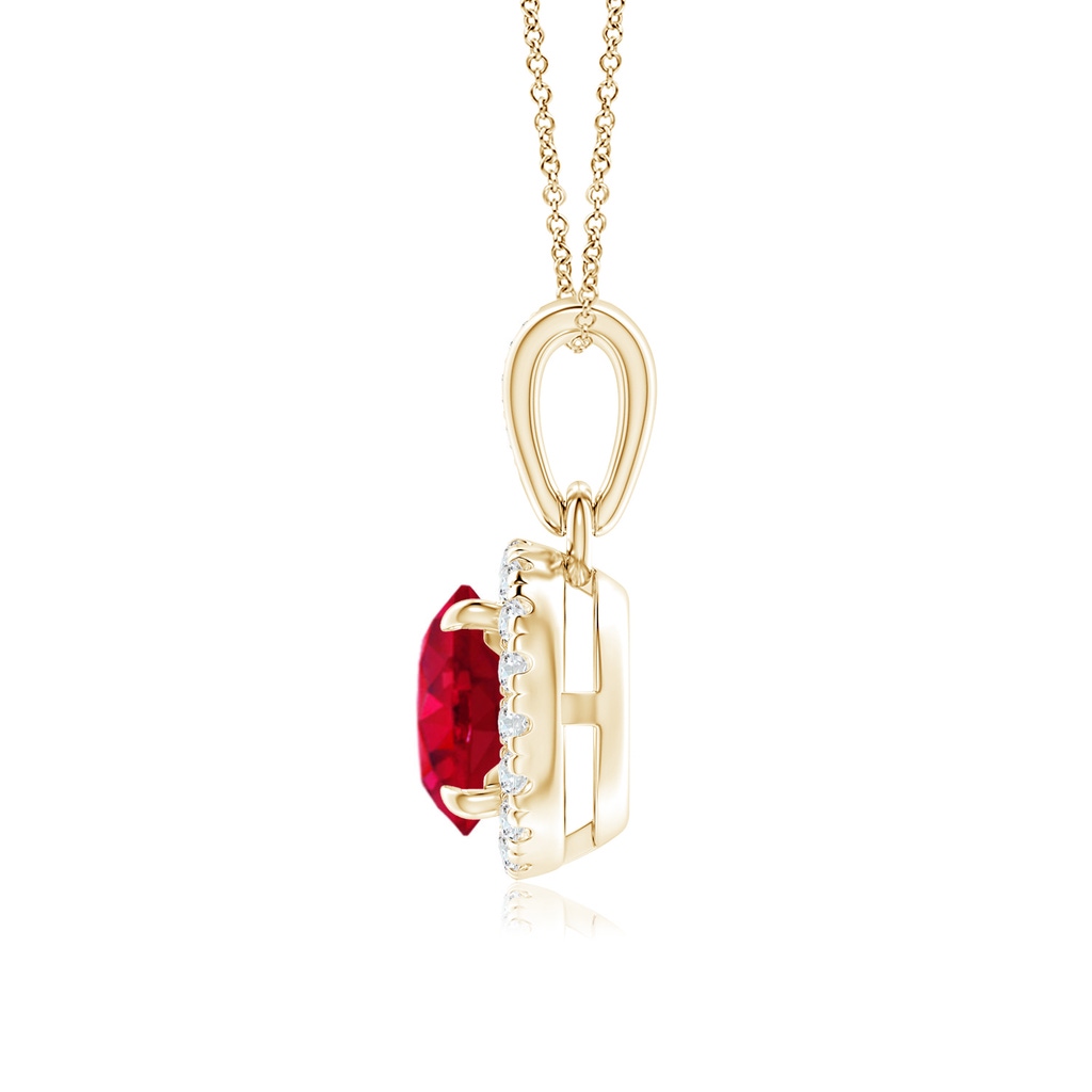 6mm AAA Claw-Set Round Ruby Pendant with Diamond Halo in Yellow Gold Product Image