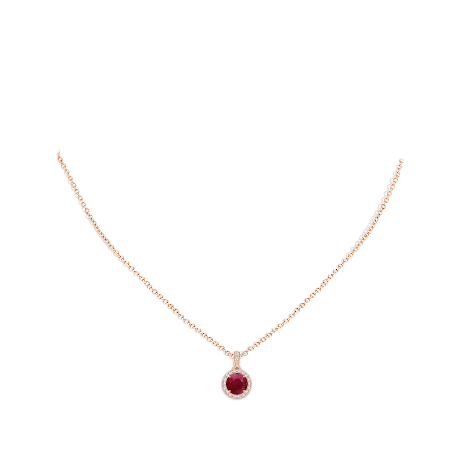 7mm A Claw-Set Round Ruby Pendant with Diamond Halo in Rose Gold pen