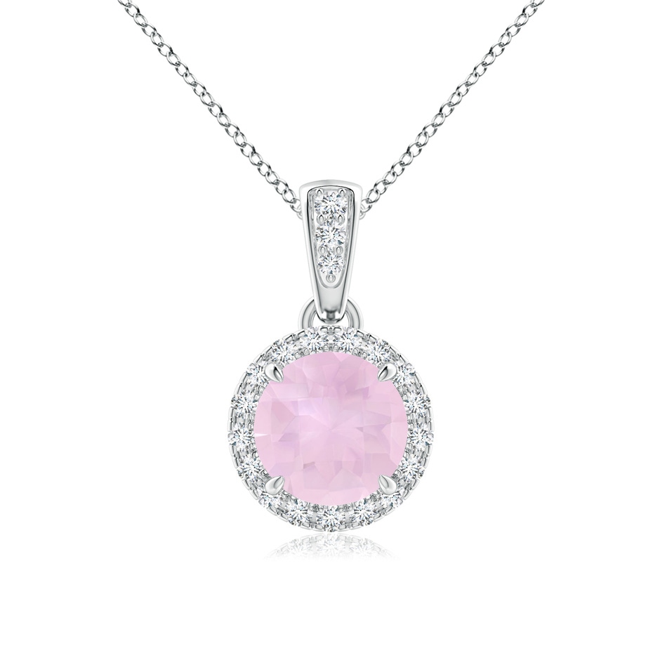 6mm AAA Claw-Set Round Rose Quartz Pendant with Diamond Halo in White Gold 