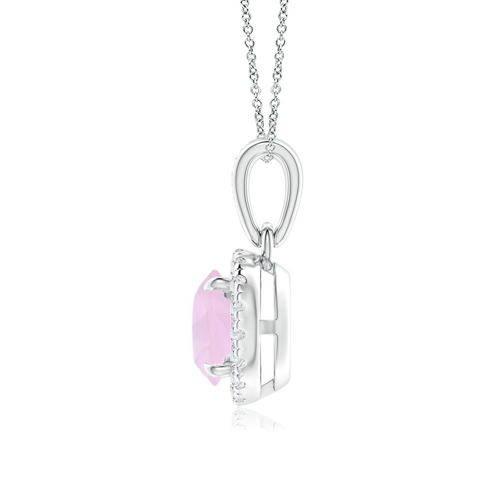 6mm AAA Claw-Set Round Rose Quartz Pendant with Diamond Halo in White Gold Side-1