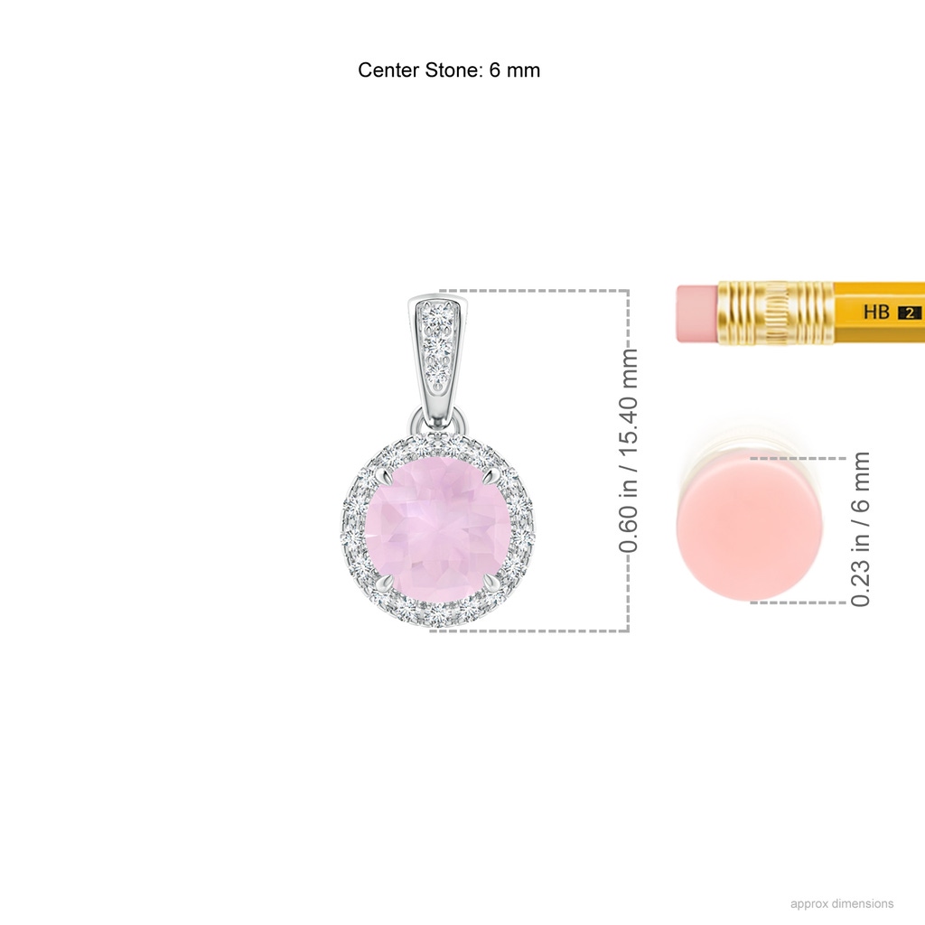 6mm AAA Claw-Set Round Rose Quartz Pendant with Diamond Halo in White Gold Ruler