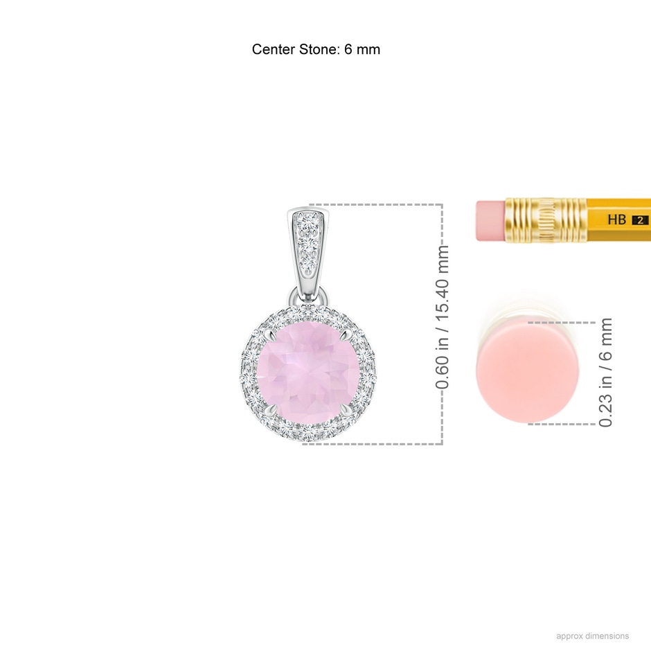 6mm AAA Claw-Set Round Rose Quartz Pendant with Diamond Halo in White Gold ruler