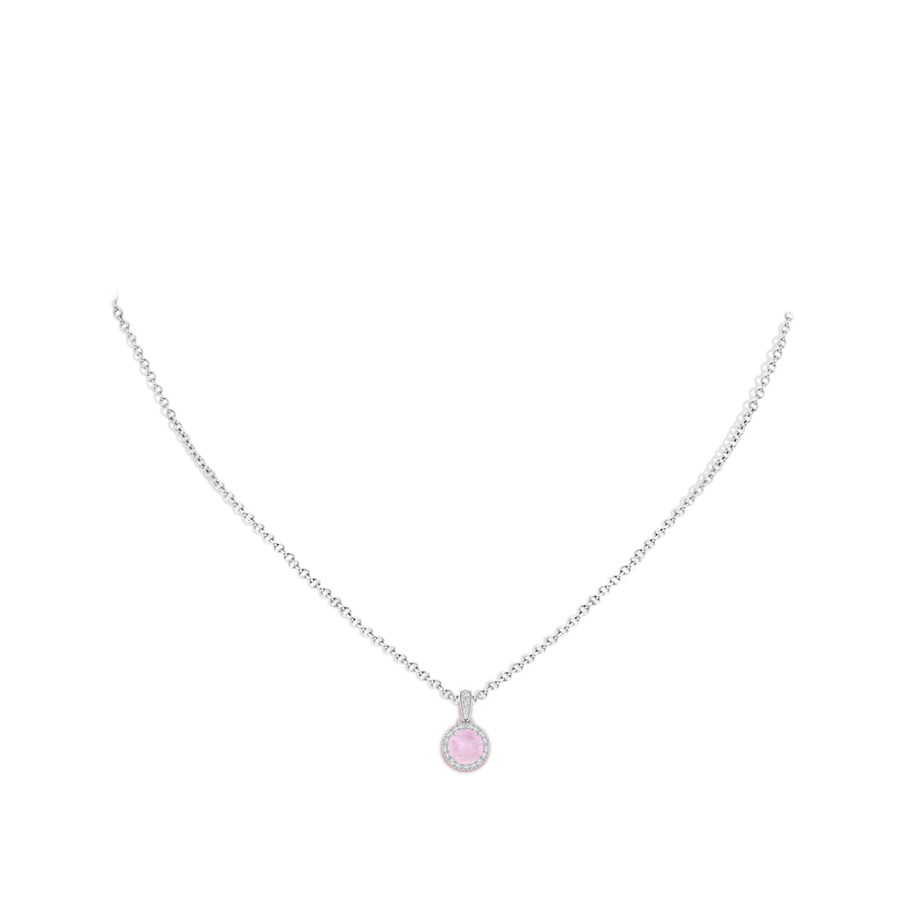 6mm AAA Claw-Set Round Rose Quartz Pendant with Diamond Halo in White Gold Body-Neck