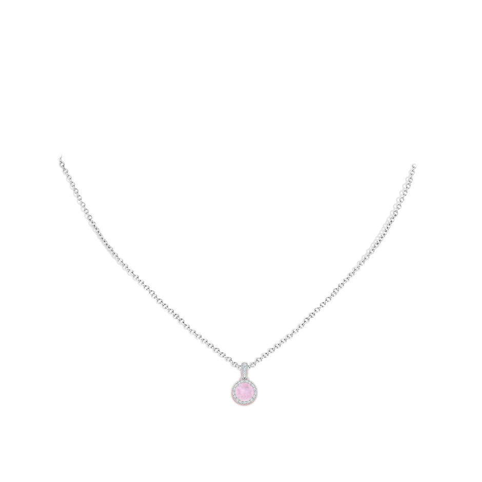 6mm AAA Claw-Set Round Rose Quartz Pendant with Diamond Halo in White Gold body-neck