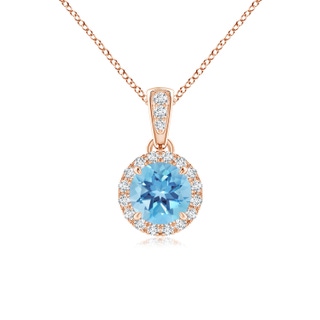 5mm A Claw-Set Round Swiss Blue Topaz Pendant with Diamond Halo in 9K Rose Gold