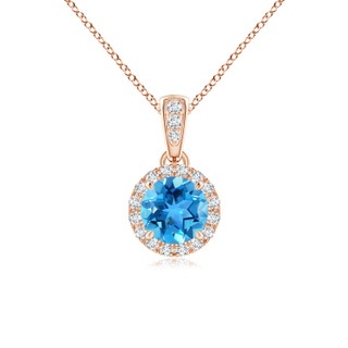 5mm AAA Claw-Set Round Swiss Blue Topaz Pendant with Diamond Halo in Rose Gold