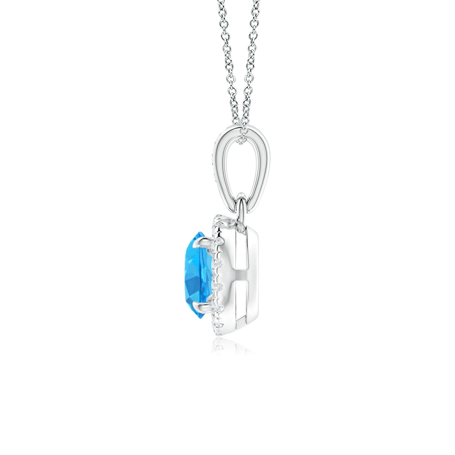 5mm AAA Claw-Set Round Swiss Blue Topaz Pendant with Diamond Halo in White Gold - side 2