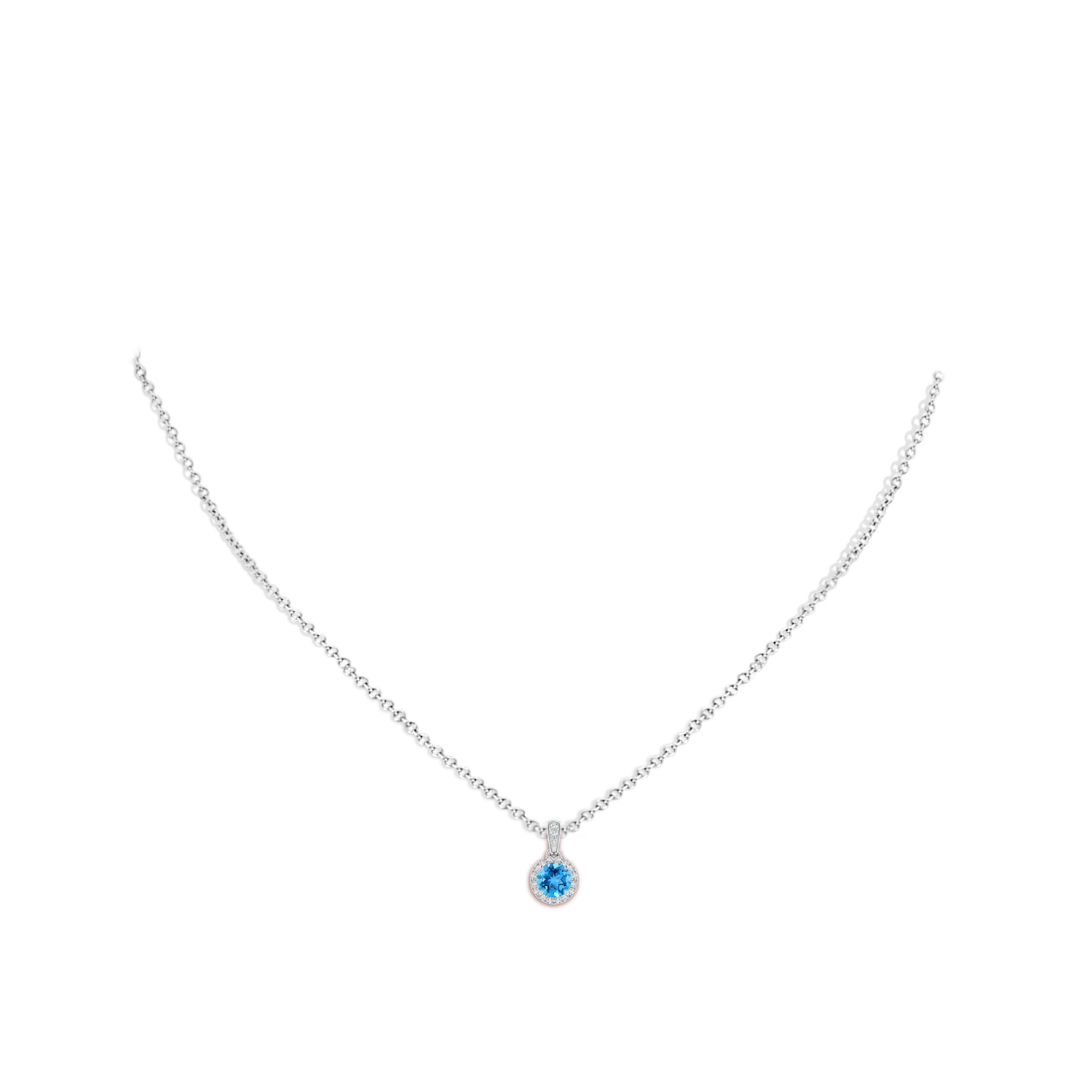 5mm AAA Claw-Set Round Swiss Blue Topaz Pendant with Diamond Halo in White Gold - body_neck