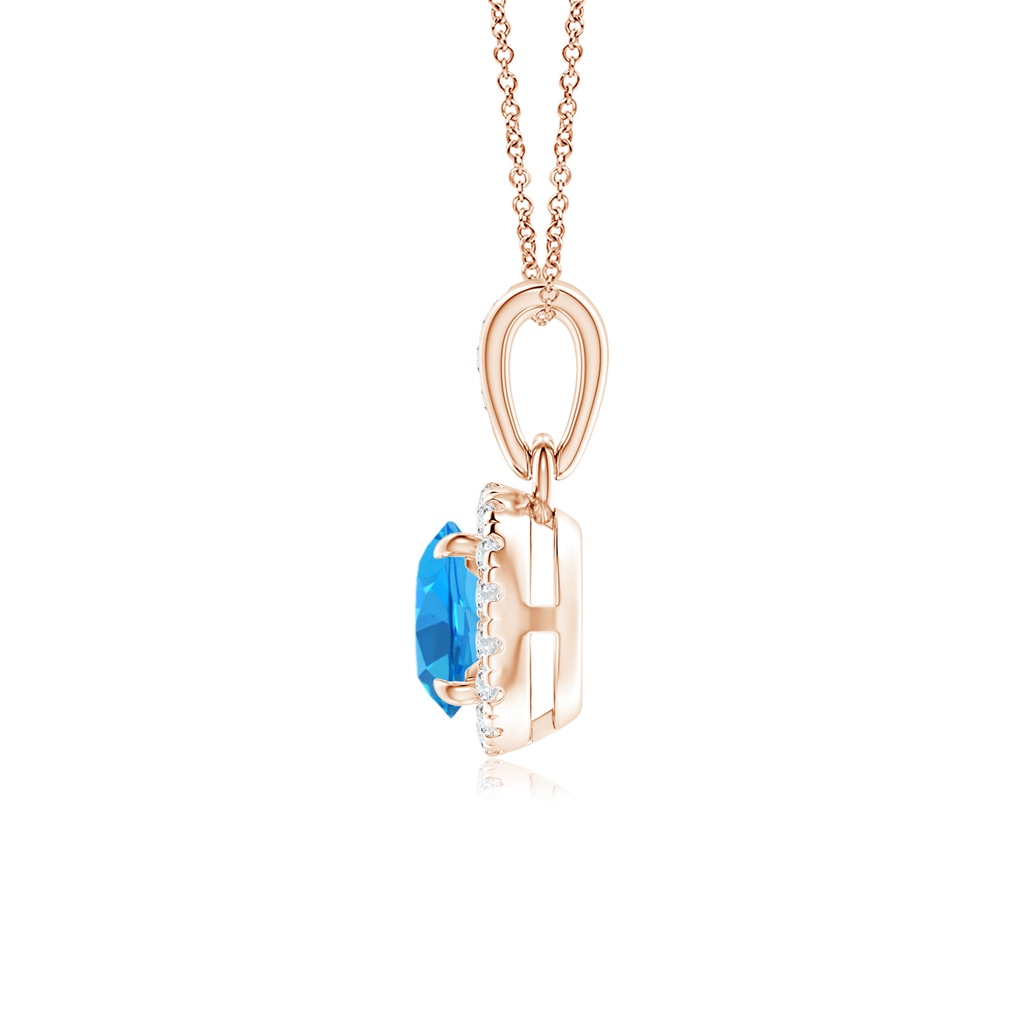 5mm AAAA Claw-Set Round Swiss Blue Topaz Pendant with Diamond Halo in Rose Gold - side 199
