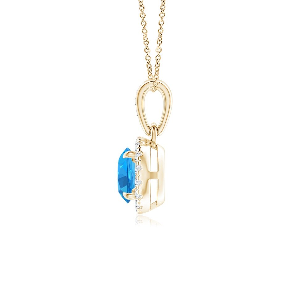 5mm AAAA Claw-Set Round Swiss Blue Topaz Pendant with Diamond Halo in Yellow Gold side-1