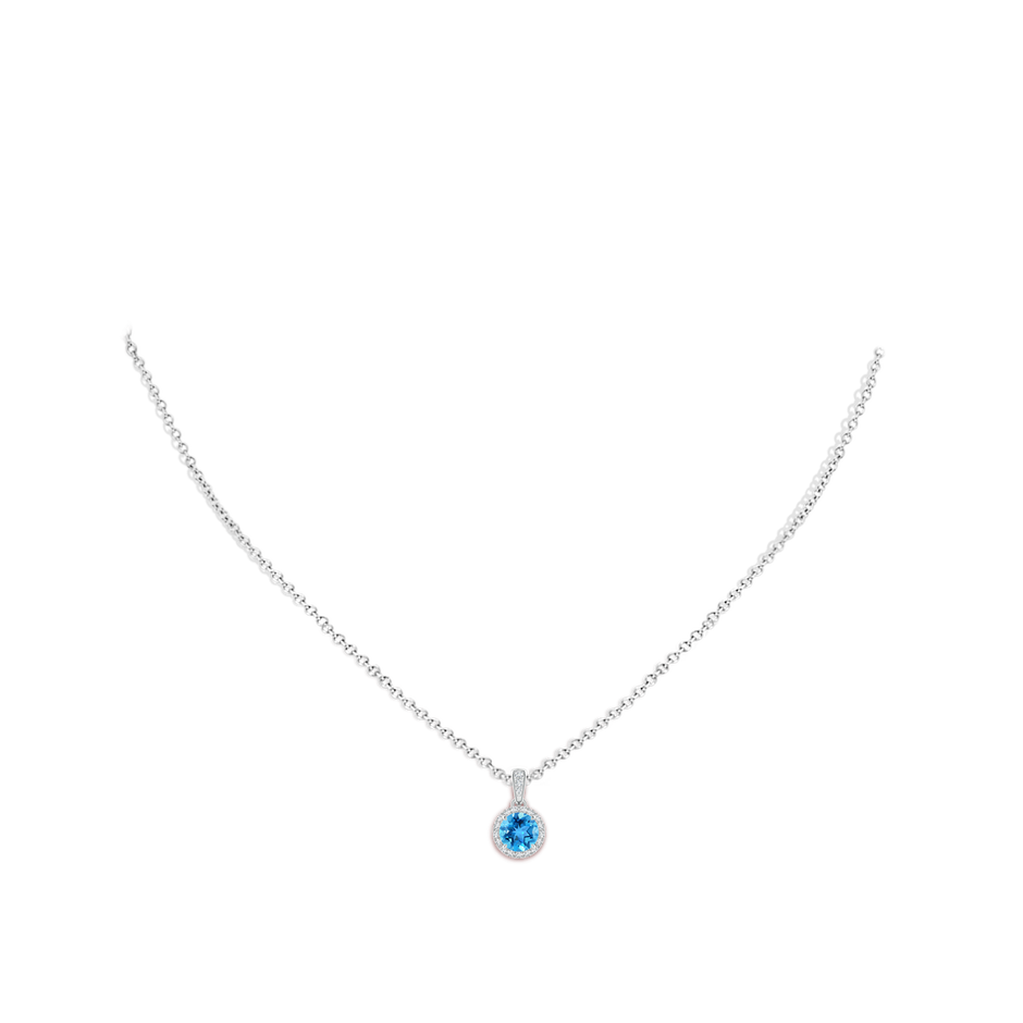 6mm AAA Claw-Set Round Swiss Blue Topaz Pendant with Diamond Halo in White Gold pen