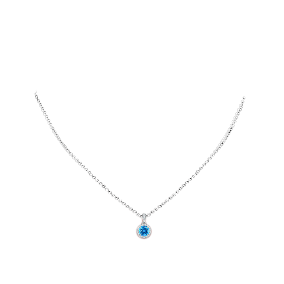 6mm AAAA Claw-Set Round Swiss Blue Topaz Pendant with Diamond Halo in White Gold pen