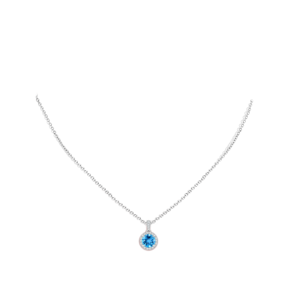 7mm AAA Claw-Set Round Swiss Blue Topaz Pendant with Diamond Halo in White Gold pen