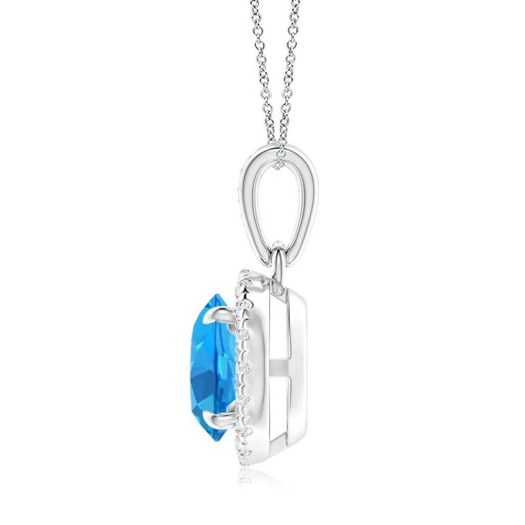 7mm AAAA Claw-Set Round Swiss Blue Topaz Pendant with Diamond Halo in White Gold - side 199