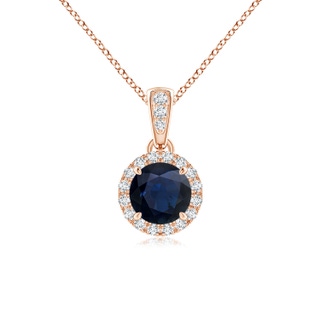 5mm A Claw-Set Round Sapphire Pendant with Diamond Halo in Rose Gold