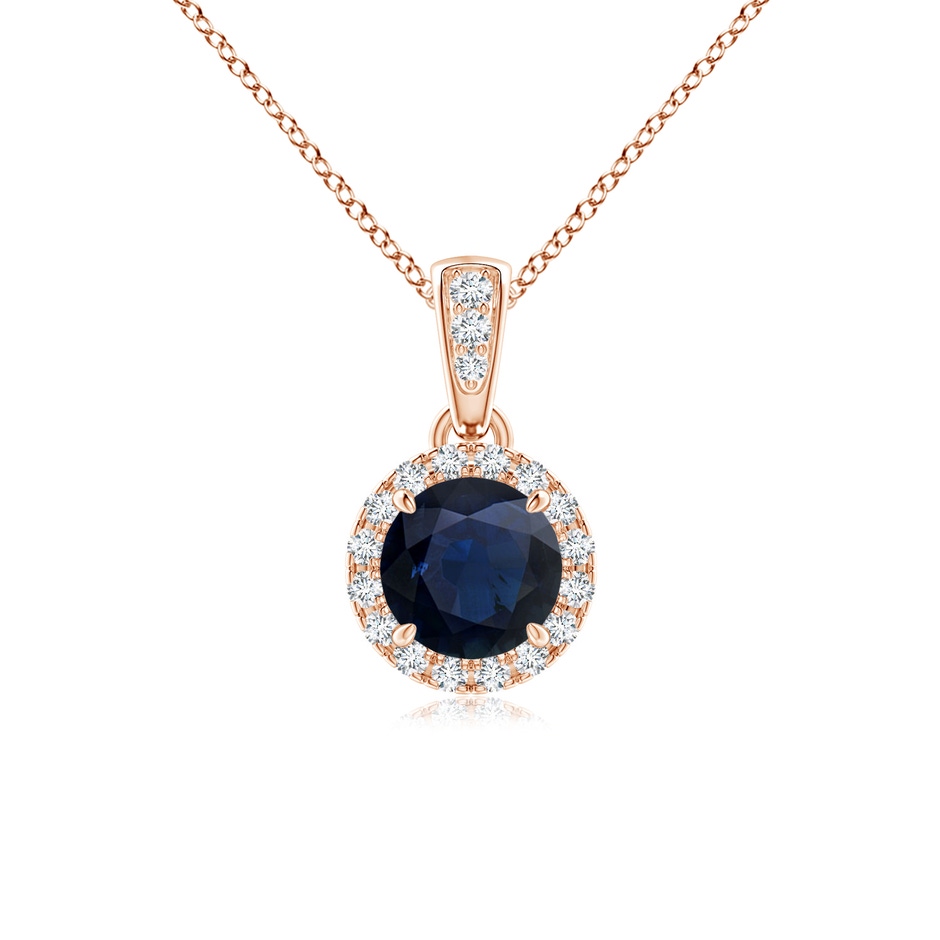 5mm A Claw-Set Round Sapphire Pendant with Diamond Halo in Rose Gold 