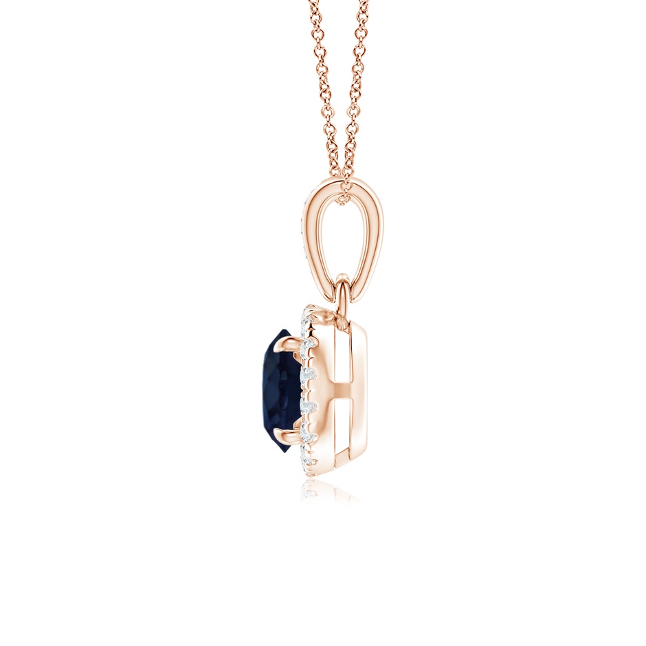 5mm A Claw-Set Round Sapphire Pendant with Diamond Halo in Rose Gold side-1
