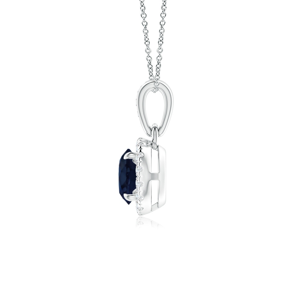 5mm A Claw-Set Round Sapphire Pendant with Diamond Halo in White Gold side-1