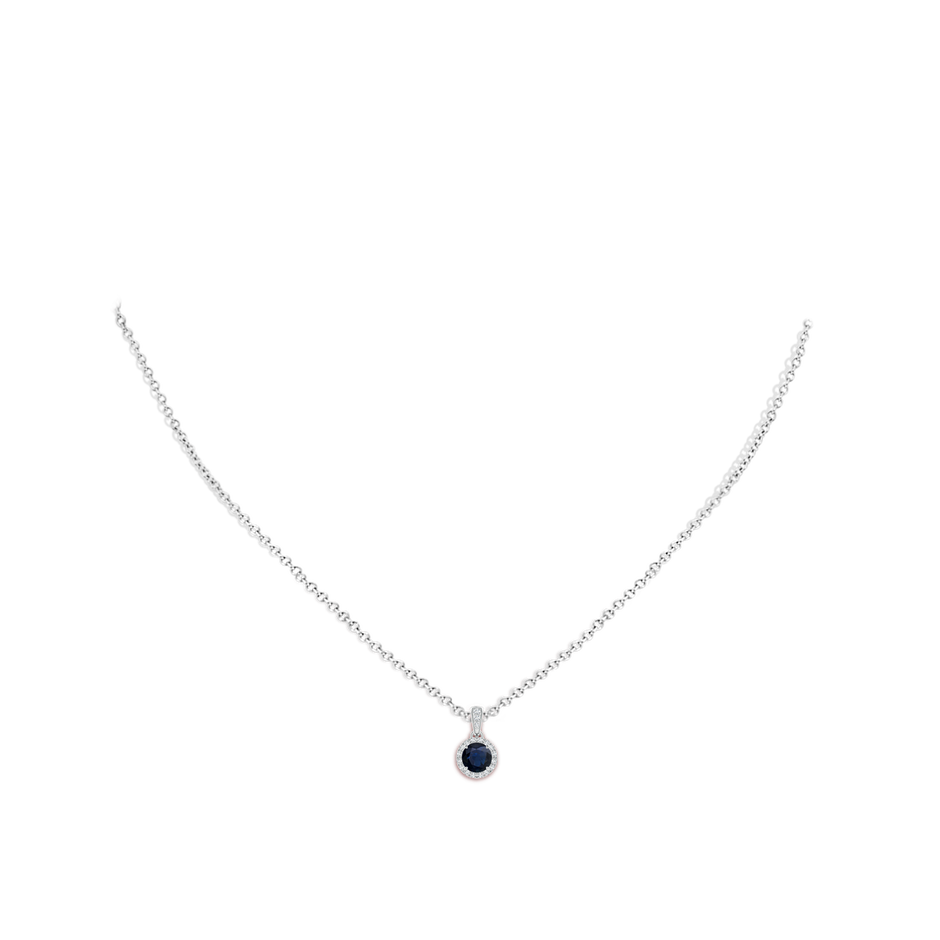 5mm A Claw-Set Round Sapphire Pendant with Diamond Halo in White Gold body-neck