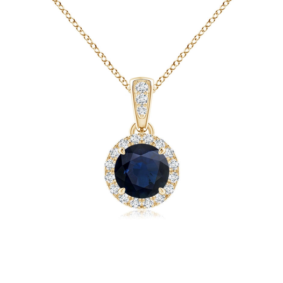 5mm A Claw-Set Round Sapphire Pendant with Diamond Halo in Yellow Gold 