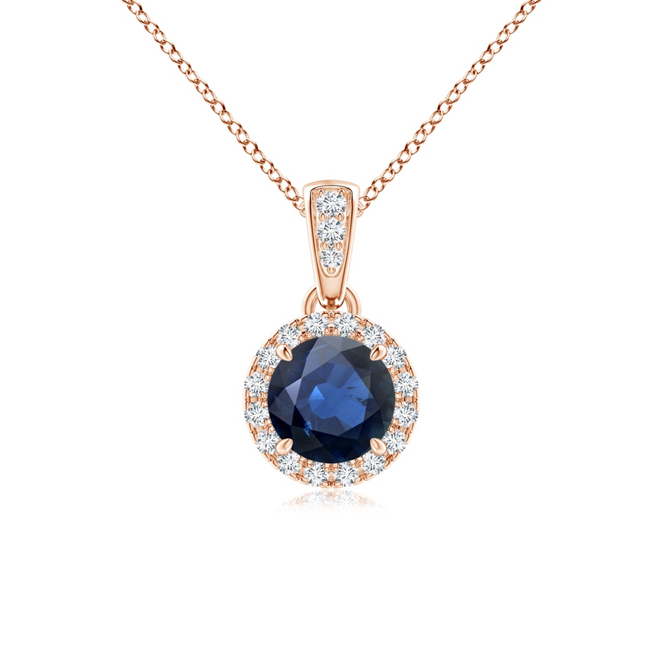 5mm AA Claw-Set Round Sapphire Pendant with Diamond Halo in Rose Gold 