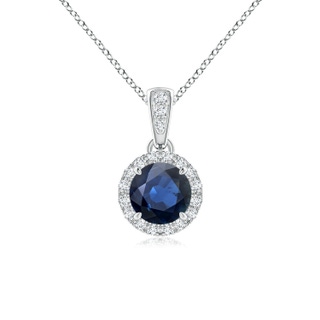 5mm AA Claw-Set Round Sapphire Pendant with Diamond Halo in White Gold