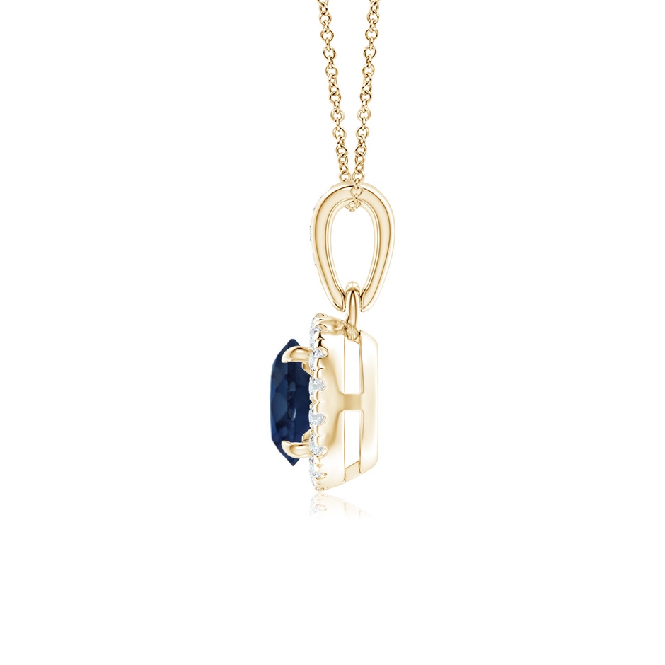 5mm AA Claw-Set Round Sapphire Pendant with Diamond Halo in Yellow Gold side-1