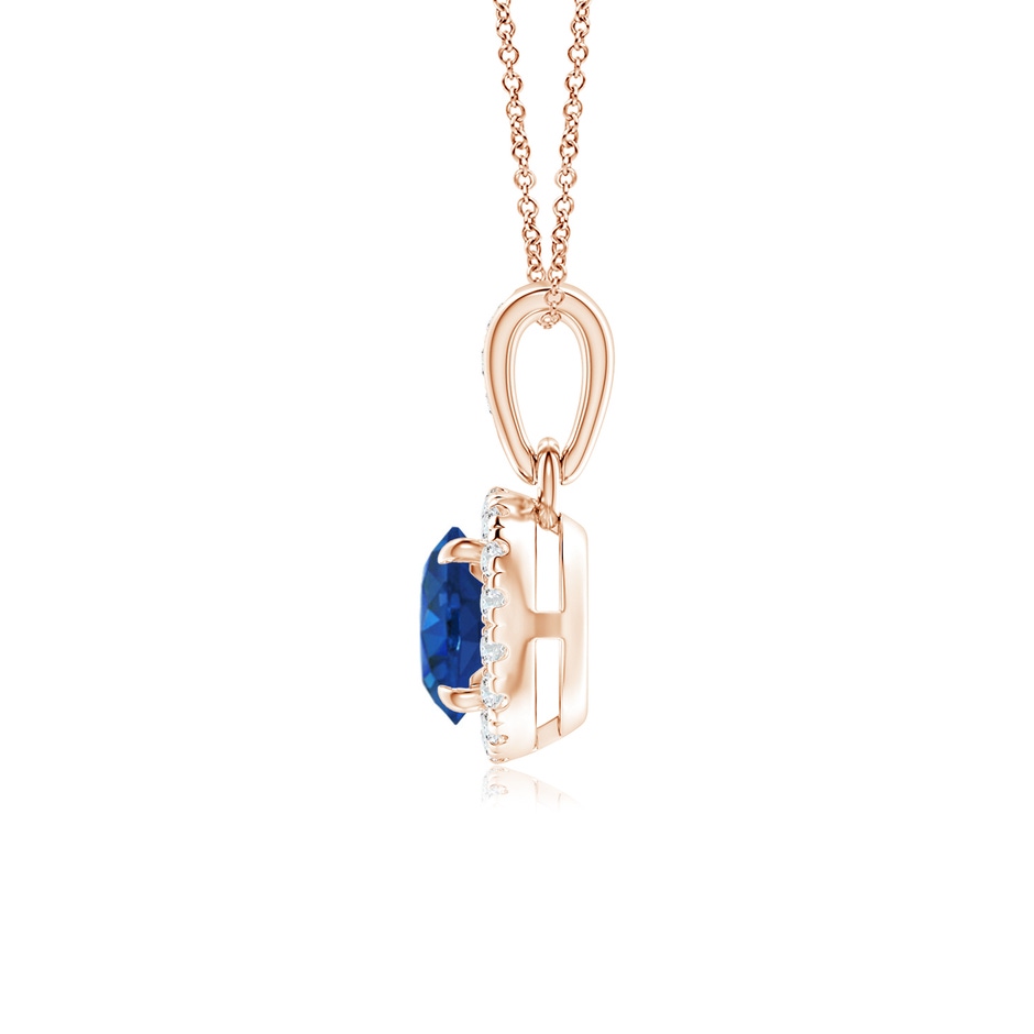 5mm AAA Claw-Set Round Sapphire Pendant with Diamond Halo in Rose Gold side-1