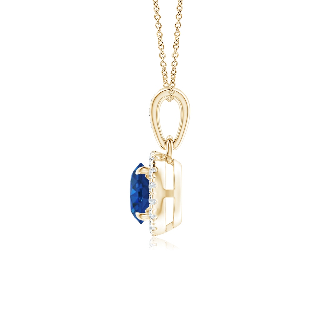5mm AAA Claw-Set Round Sapphire Pendant with Diamond Halo in Yellow Gold Side-1
