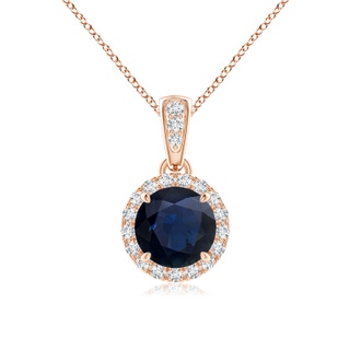 6mm A Claw-Set Round Sapphire Pendant with Diamond Halo in Rose Gold