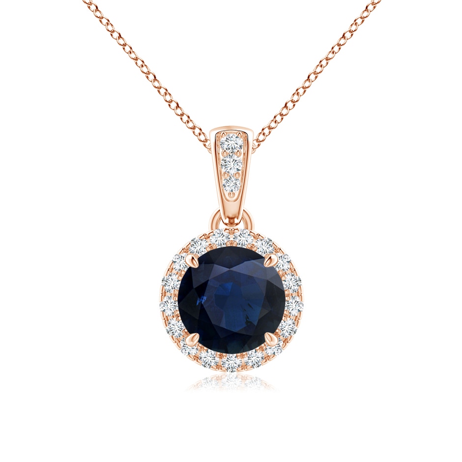 6mm A Claw-Set Round Sapphire Pendant with Diamond Halo in Rose Gold 
