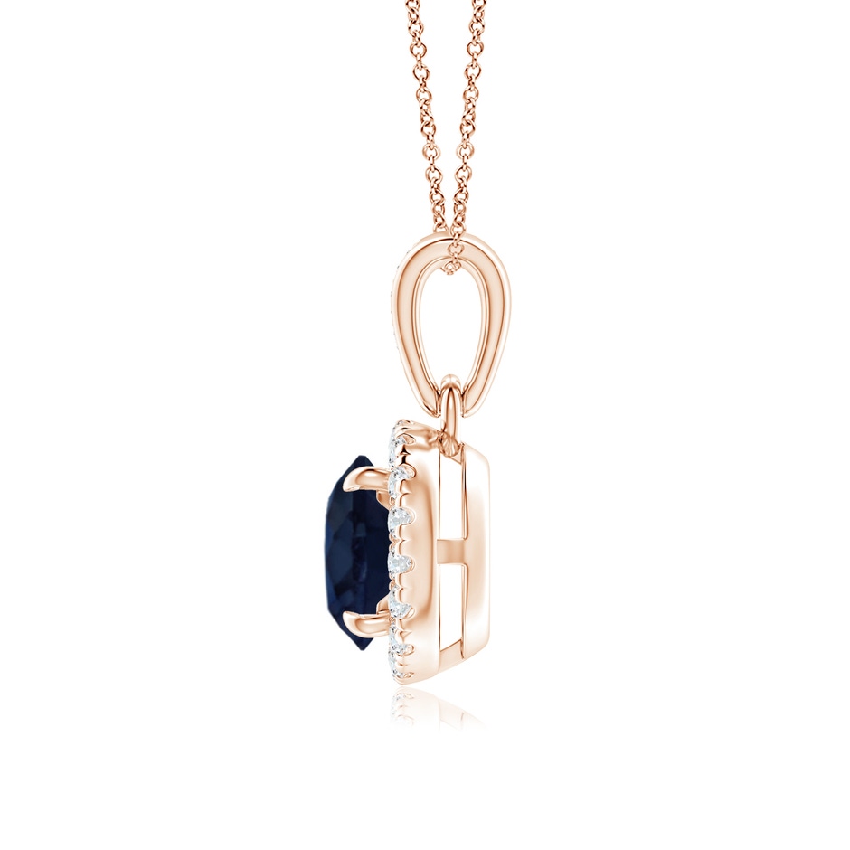 6mm A Claw-Set Round Sapphire Pendant with Diamond Halo in Rose Gold side-1