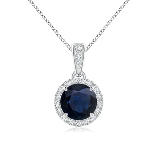6mm A Claw-Set Round Sapphire Pendant with Diamond Halo in White Gold