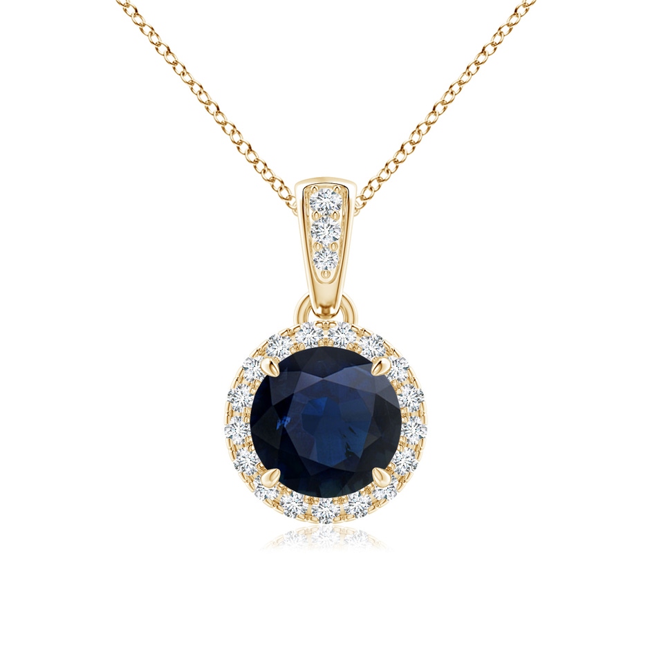 6mm A Claw-Set Round Sapphire Pendant with Diamond Halo in Yellow Gold 