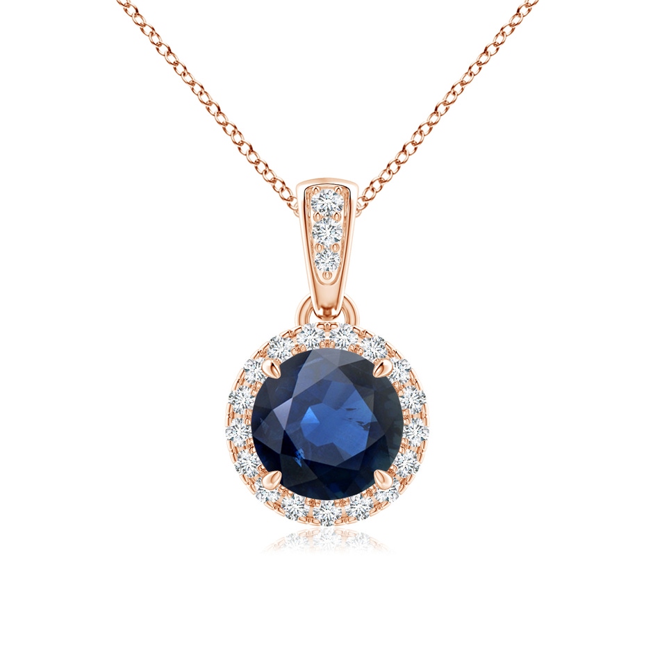 6mm AA Claw-Set Round Sapphire Pendant with Diamond Halo in Rose Gold 