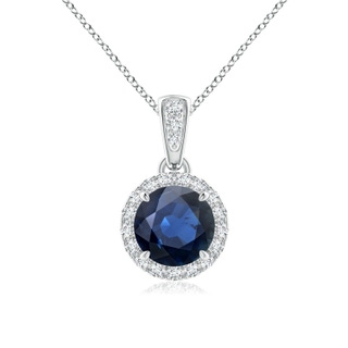6mm AA Claw-Set Round Sapphire Pendant with Diamond Halo in White Gold