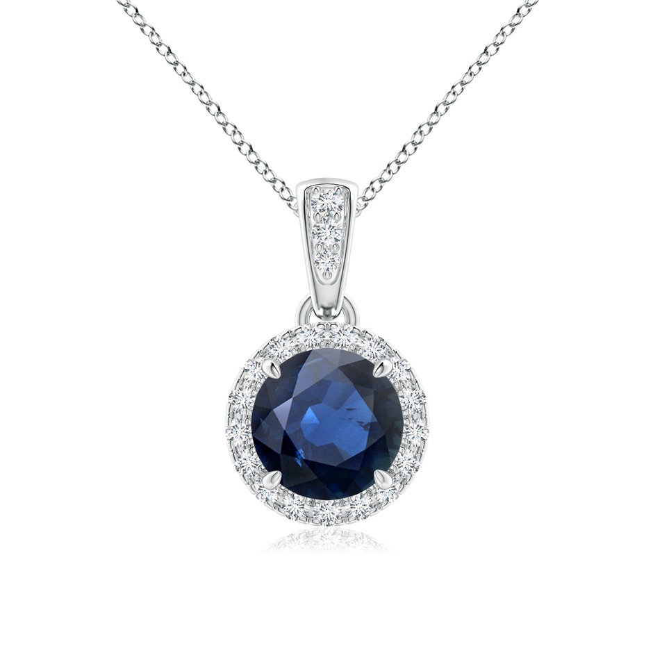 6mm AA Claw-Set Round Sapphire Pendant with Diamond Halo in White Gold 