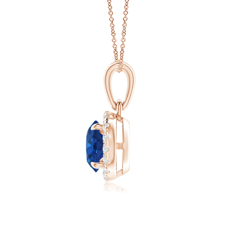 6mm AAA Claw-Set Round Sapphire Pendant with Diamond Halo in Rose Gold side-1