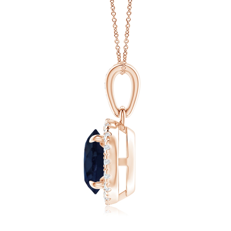 7mm A Claw-Set Round Sapphire Pendant with Diamond Halo in Rose Gold side-1