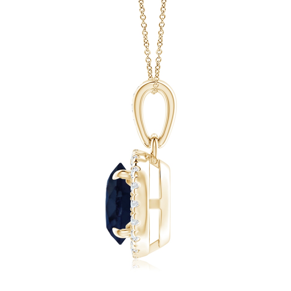 7mm A Claw-Set Round Sapphire Pendant with Diamond Halo in Yellow Gold side-1