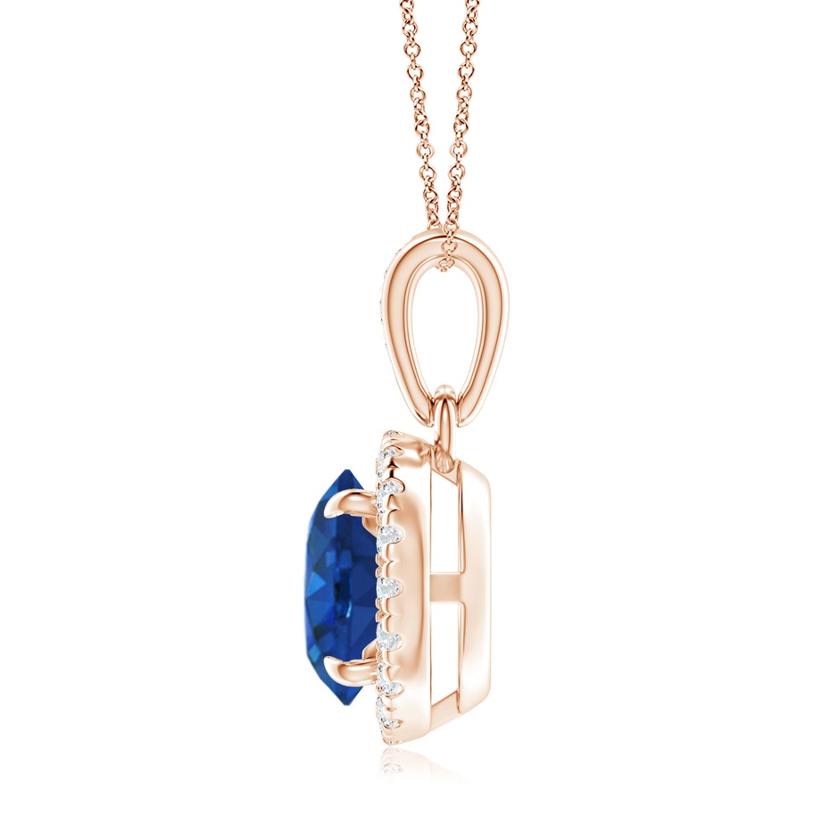 7mm AAA Claw-Set Round Sapphire Pendant with Diamond Halo in Rose Gold side-1