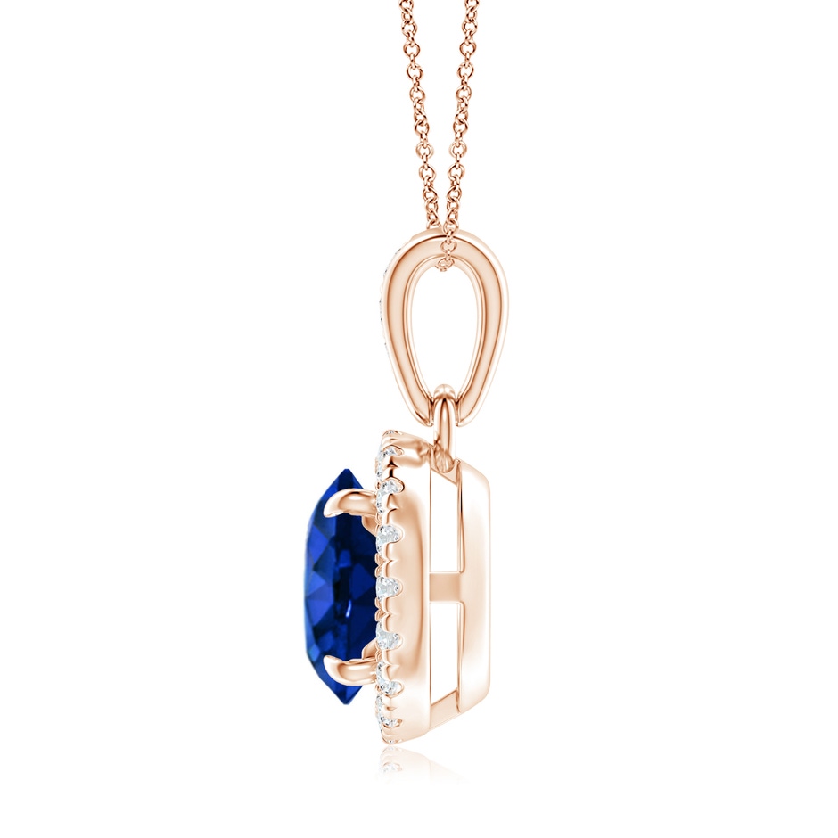 7mm Lab-Grown Claw-Set Round Sapphire Pendant with Diamond Halo in Rose Gold side-1