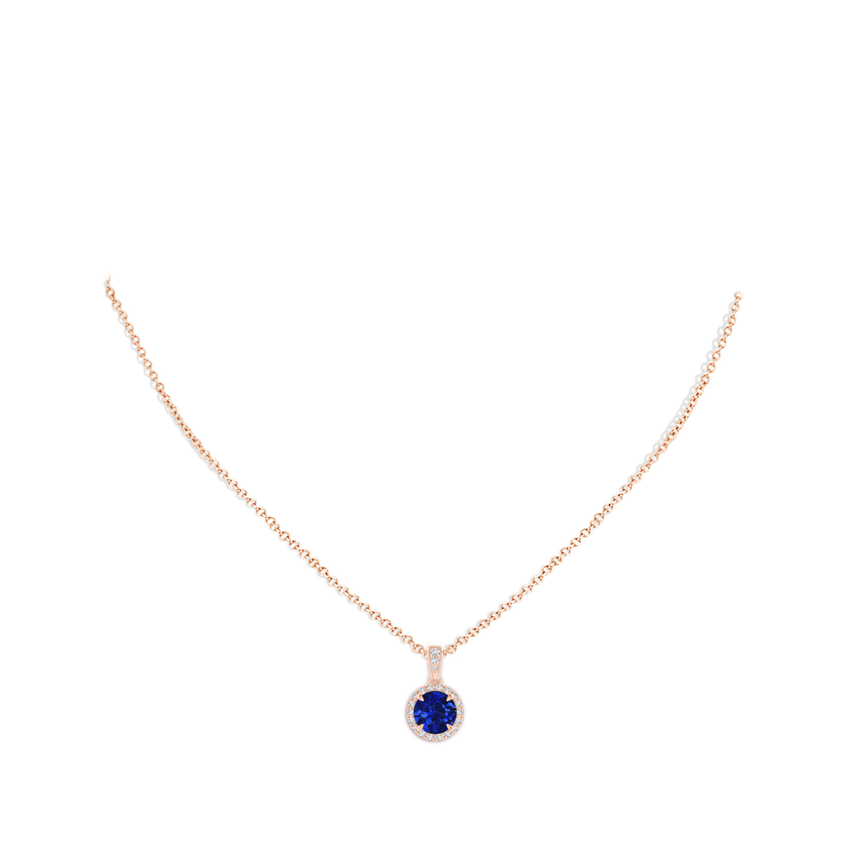 7.46-7.60x5.68mm AAA GIA Certified Claw-Set Sapphire Pendant with Diamond Halo in Rose Gold pen