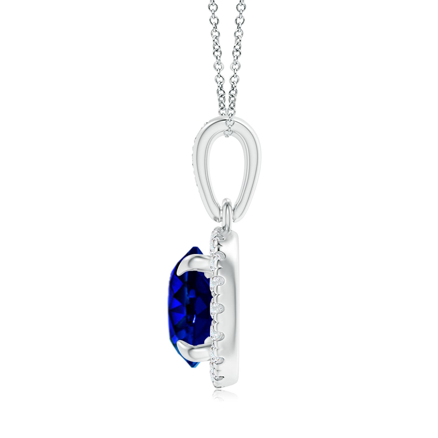 7.46-7.60x5.68mm AAA GIA Certified Claw-Set Sapphire Pendant with Diamond Halo in White Gold - side 2