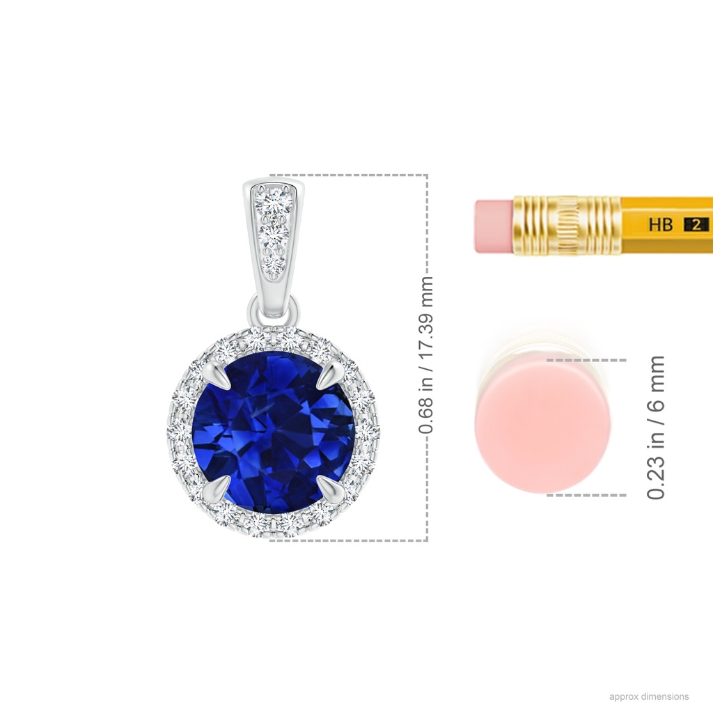 7.46-7.60x5.68mm AAA GIA Certified Claw-Set Sapphire Pendant with Diamond Halo in White Gold Ruler