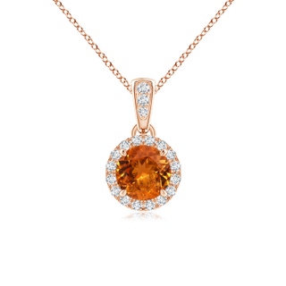 5mm AA Claw-Set Round Spessartite Pendant with Diamond Halo in Rose Gold