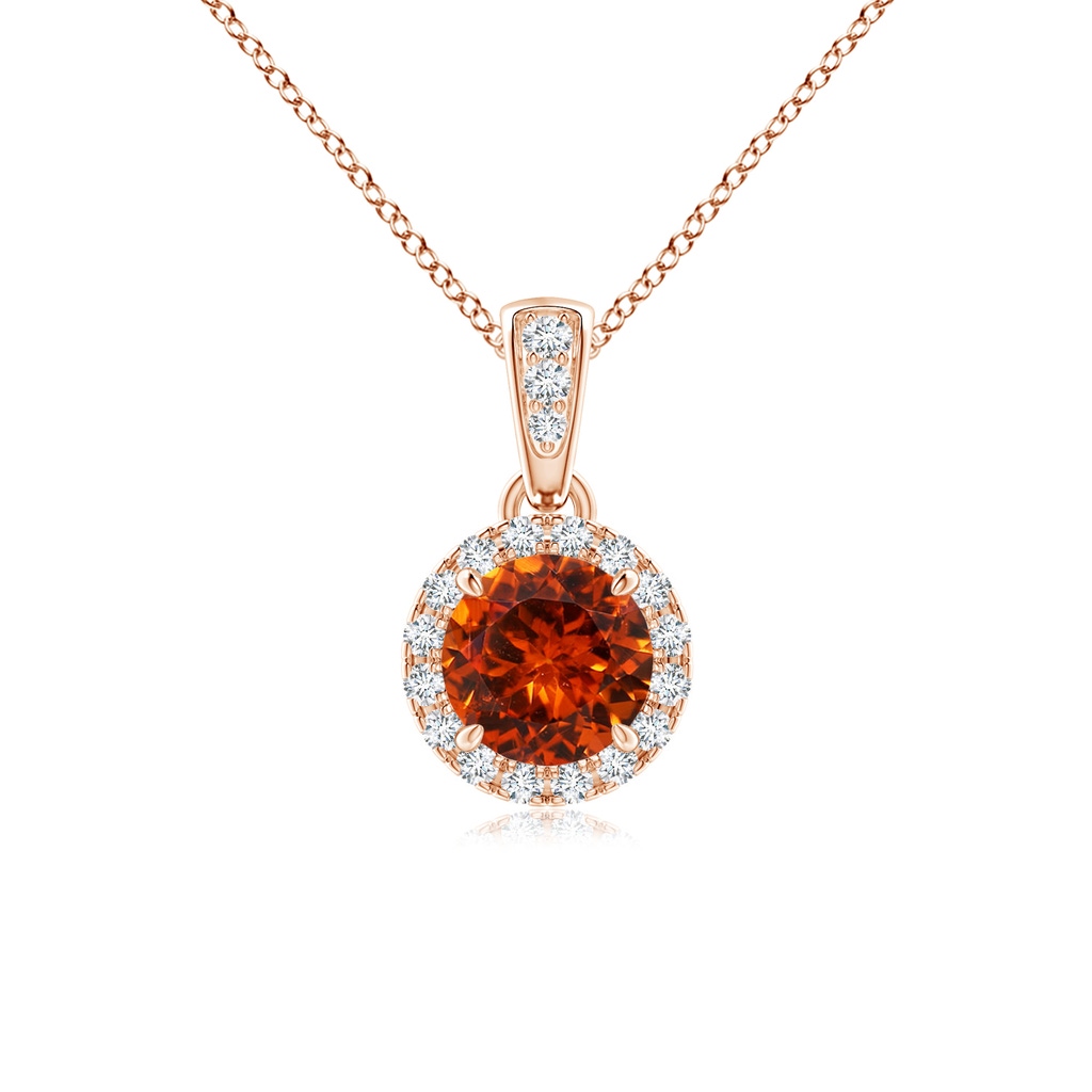5mm AAAA Claw-Set Round Spessartite Pendant with Diamond Halo in Rose Gold